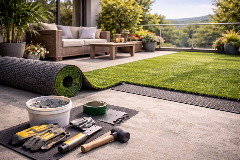 Installer du gazon synthétique sur une terrasse ou un balcon en béton : Mode d'emploi