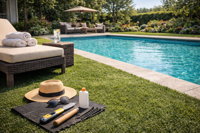 Aménagement de tour de piscine : Pourquoi choisir la pelouse synthétique ?